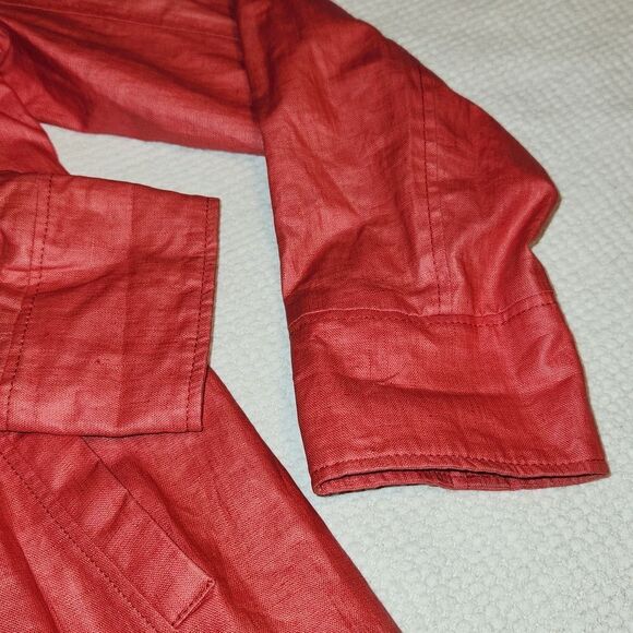 NWOT Junior Gaultier red waxed linen double breasted high-low jacket. - Picture 9 of 12